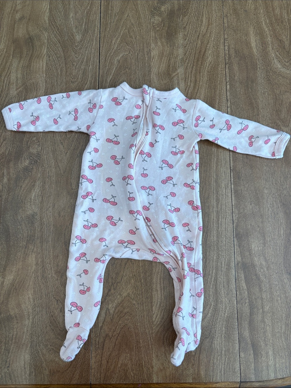 Pink Cherry Print Footed One-Piece Baby Sleeper